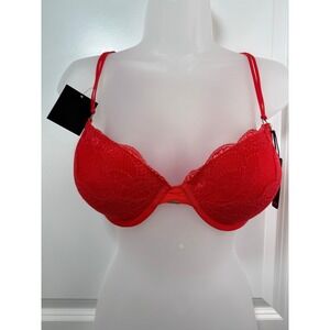 NWT BeMe New York Red Lace Demi Bra Underwire Adjustable Straps 38C Bold Classic